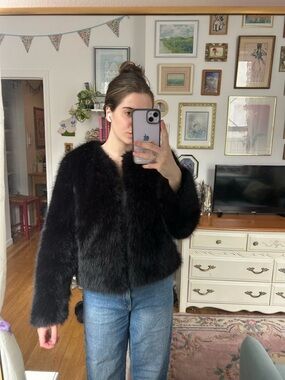 Women's Black Faux Fur Teddy Jacket - Lux Plush Short Coat